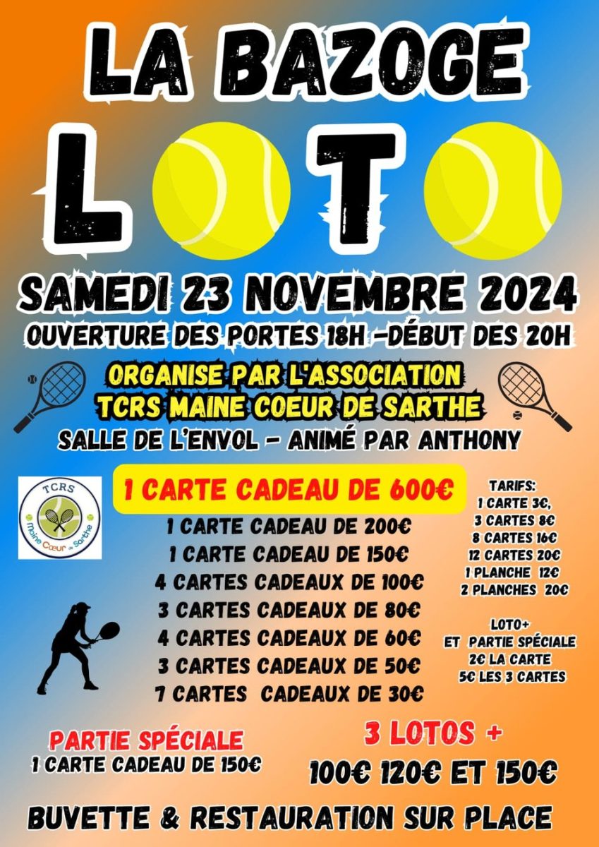 Loto du TCRS Maine Coeur de Sarthe Le 23 nov 2024